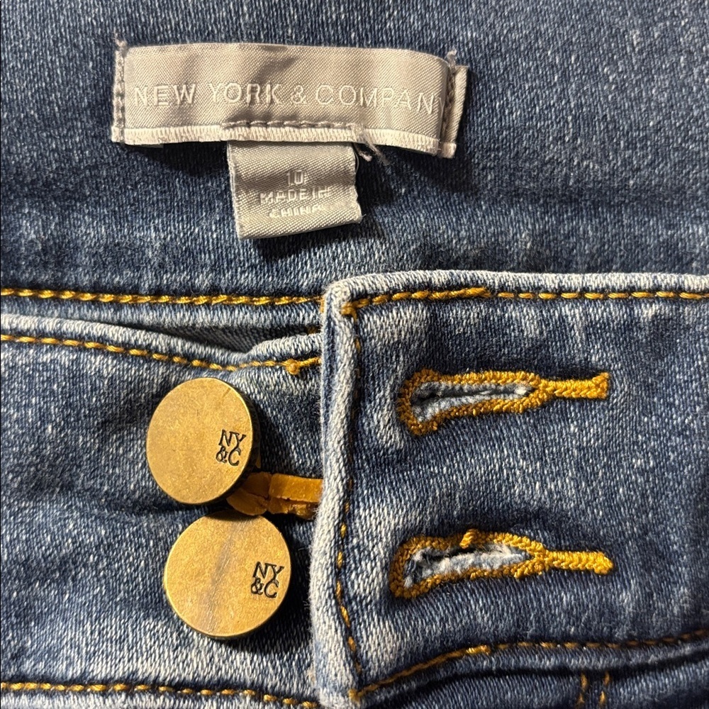 New York & Company Blue Distressed Skinny Jeans - Picture 2 of 5